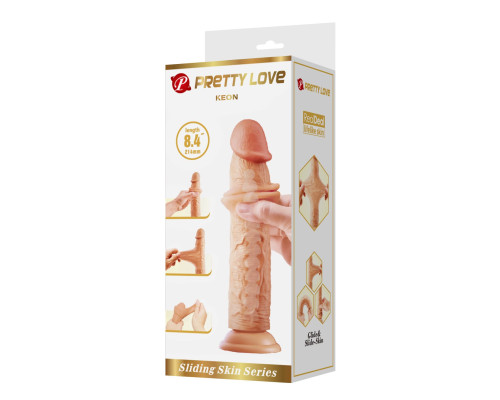 Телесный фаллоимитатор с подвижной кожей Keon - 21,4 см.