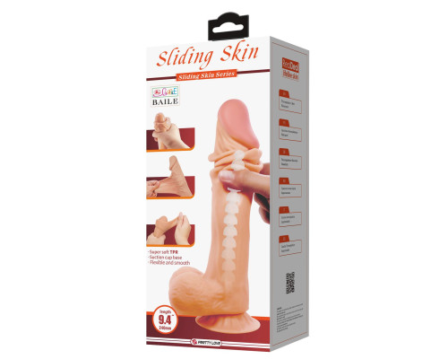 Телесный фаллоимитатор с эффектом скользящей кожи - 24 см.