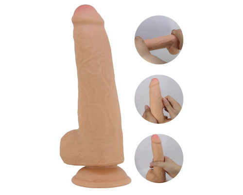Телесный фаллоимитатор с подвижной кожей Draco - 23,3 см.