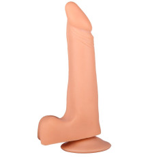 Телесный фаллоимитатор с мошонкой на присоске - 19 см.