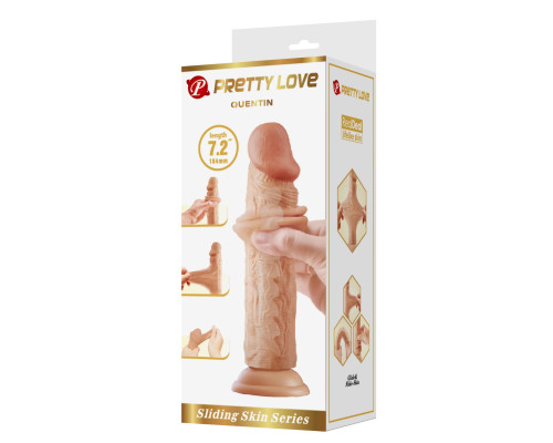 Телесный фаллоимитатор с подвижной кожей Quentin - 18,4 см.