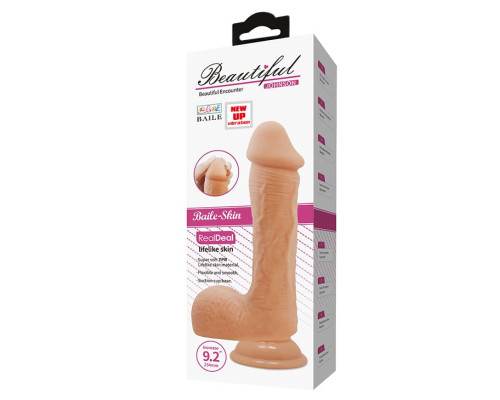 Телесный вибратор с выносным проводным пультом Johnson - 23,4 см.