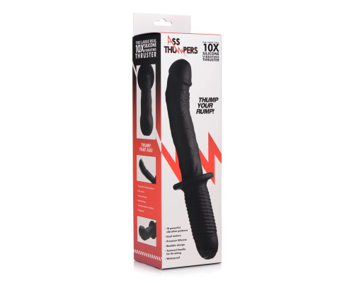 Черный вибратор The Large Realistic 10X Silicone Vibrator with Handle - 30,5 см.