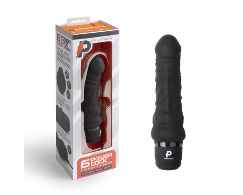 Черный вибратор-реалистик 6  Realistic Vibrator - 17 см.