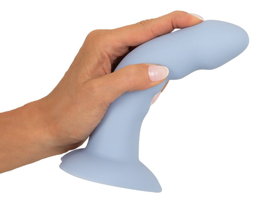 Голубой вибростимулятор на присоске Heart Guy - 17 см.