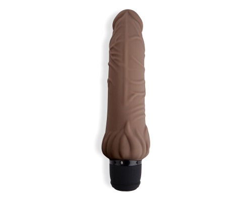 Коричневый вибратор с клиторальным выступом 7  Realistic Vibrator - 21,5 см.