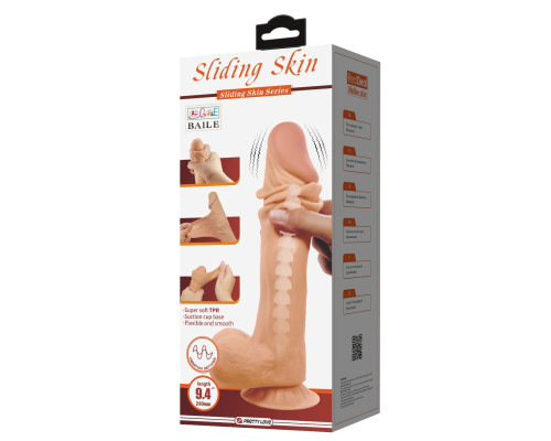 Телесный вибратор с подвижной кожей - 24 см.