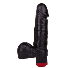 Чёрный виброфаллос с пышной мошонкой - 16 см.