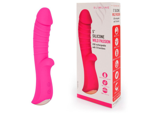 Ярко-розовый вибромассажер 5  Silicone Wild Passion - 19,1 см.