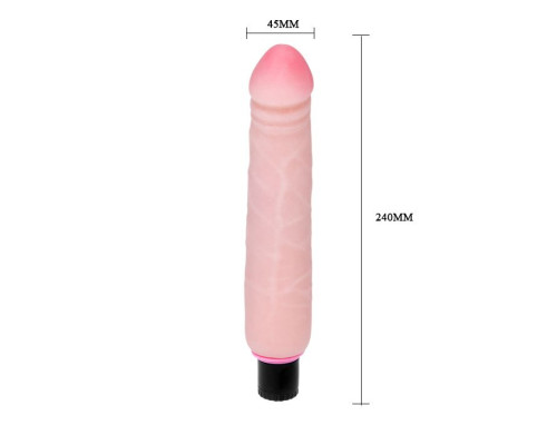 Водонепроницаемый вибратор с мошонкой и розовой головкой - 24,3 см.