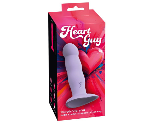 Сиреневый вибростимулятор на присоске Heart Guy - 19,5 см.