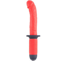 Красный вибратор с двумя моторами и рукоятью