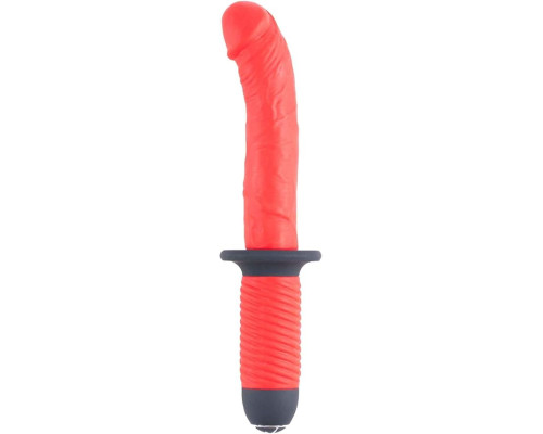 Красный вибратор с двумя моторами и рукоятью