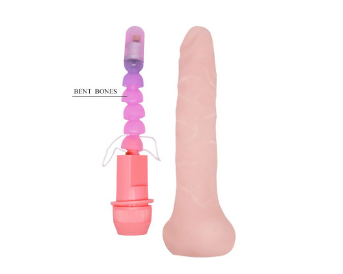 Гнущийся вибратор с мошонкой - 18,8 см.