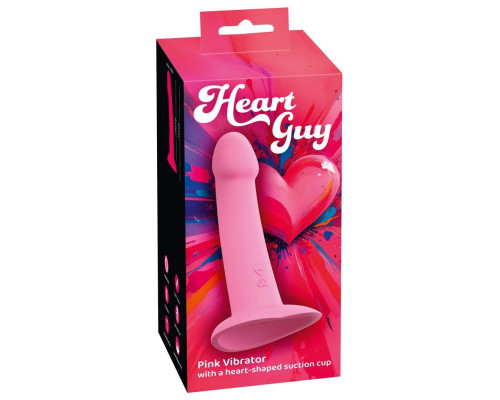 Розовый вибростимулятор на присоске Heart Guy - 19 см.