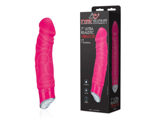 Розовый реалистичный вибратор с 7 режимами - 16 см.