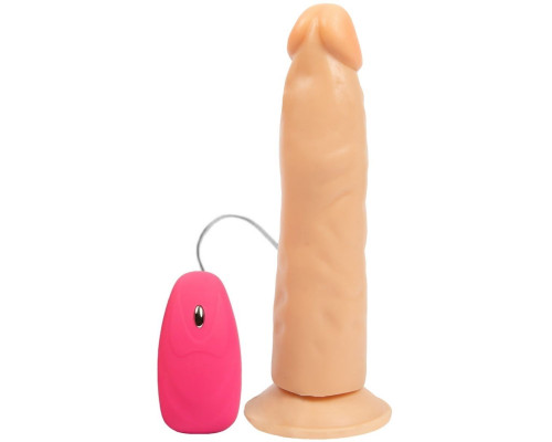 Телесный вибромассажёр-реалистик на присоске с проводным пультом - 16,5 см.