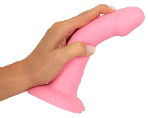 Розовый вибростимулятор на присоске Heart Guy - 19 см.