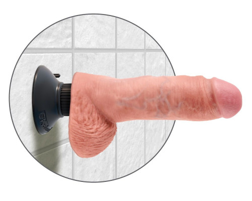 Вибромассажер со съёмной присоской 8  Vibrating Cock with Balls - 20,3 см.