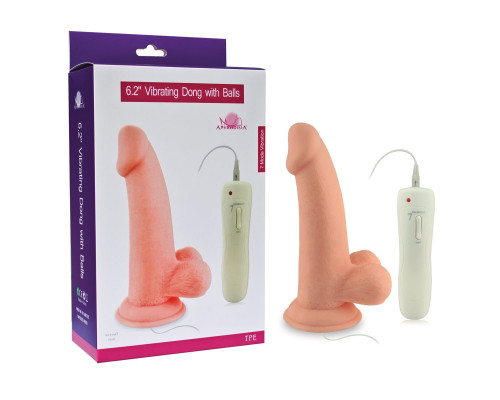 Телесный вибратор Vibrating Dong with Balls - 14 см.