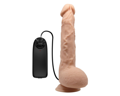 Телесный вибратор с большой мошонкой Jason - 25 см.