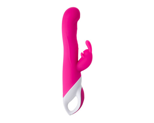 Розовый вибратор с клиторальным стимулятором ELLY с подогревом - 21,5 см.