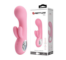 Нежно-розовый вибратор Chris с клиторальным отростком - 15,4 см.