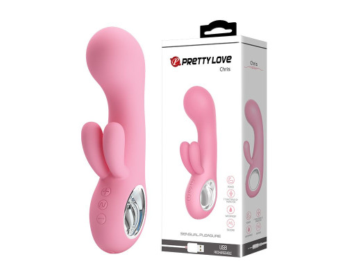 Нежно-розовый вибратор Chris с клиторальным отростком - 15,4 см.
