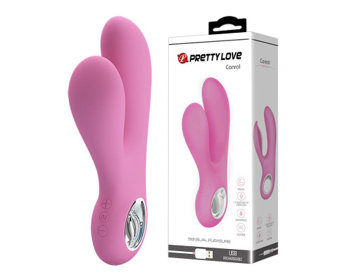 Розовый вибратор с клиторальным отростком Canrol - 17,1 см.