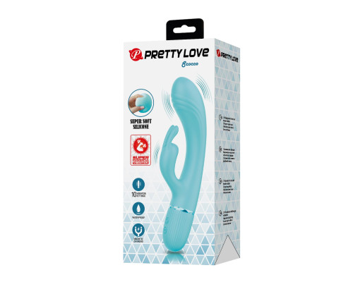 Аквамариновый вибратор-кролик Scocco - 20 см.