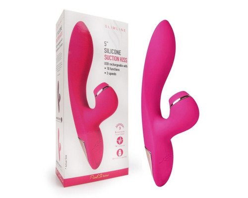 Розовый вибратор-кролик с вакуумной стимуляцией 5’’ Silicone Suction Kiss - 20,3 см.