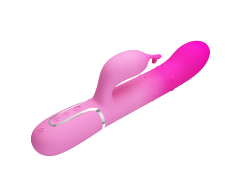 Розовый вибратор-кролик с вращающимися бусинами Shima - 22,6 см.