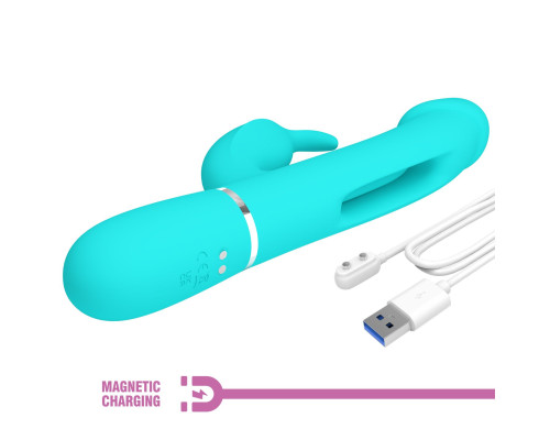 Аквамариновый вибратор-кролик с функцией фингеринга Kampas - 23,2 см.