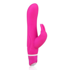 Розовый силиконовый вибратор со стимулятором клитора - 15 см.