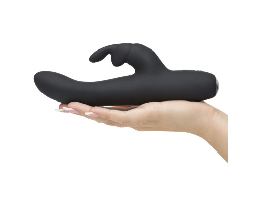 Черный вибратор с клиторальным отростком Greedy Girl Slimline Rabbit Vibrator - 22,8 см.