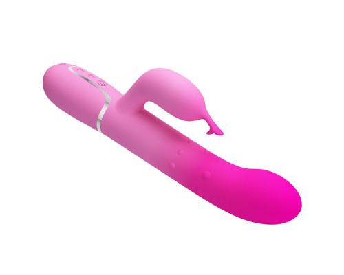 Розовый вибратор-кролик с вращающимися бусинами Shima - 22,6 см.