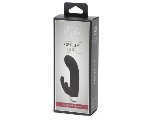 Черный вибратор с клиторальным отростком Greedy Girl Mini Rabbit Vibrator - 14 см.