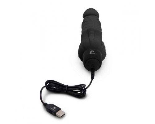 Черный вибратор-реалистик с клиторальными лепестками 7  Realistic Vibrator - 21,5 см.