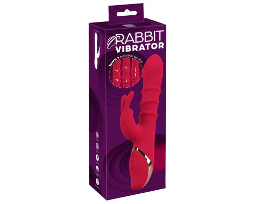 Красный вибратор-кролик с 3 подвижными кольцами Rabbit Vibrator with 3 Moving Rings - 23,7 см.