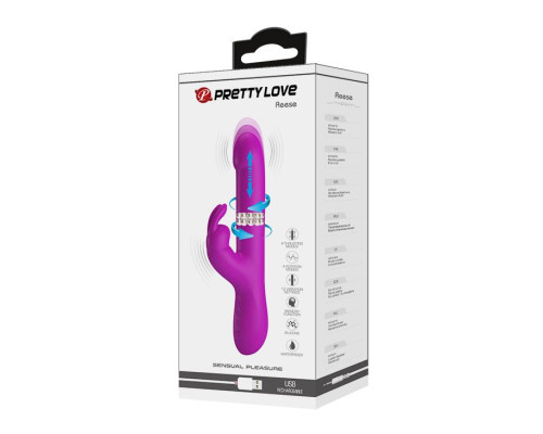 Лиловый вибратор-кролик Reese с возвратно-поступательными движениями - 24,8 см.