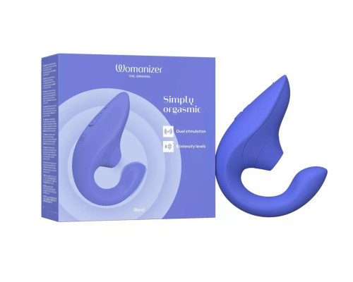 Голубой вибромассажер для двойной стимуляции Womanizer Blend
