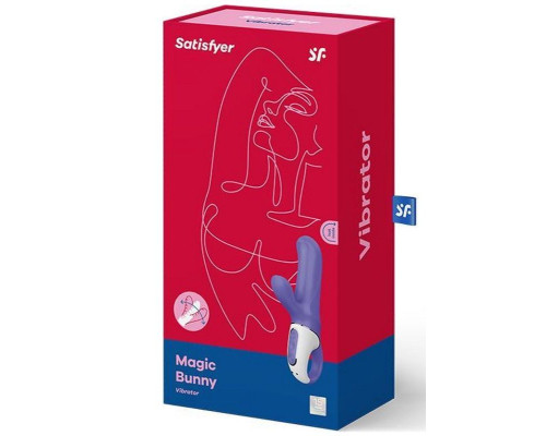 Фиолетовый вибратор Satisfyer Magic Bunny с клиторальным отростком - 17,6 см.