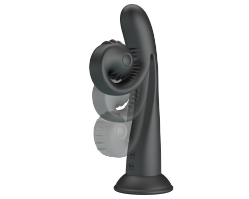 Черный вибратор на присоске с закрученным клиторальным отростком - 20 см.