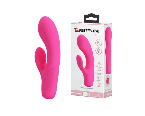 Розовый вибратор с клиторальным отростком Tim - 15,5 см.