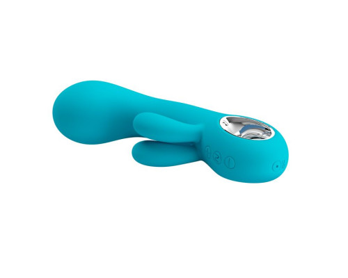 Бирюзовый вибратор Chris с клиторальным отростком - 15,4 см.