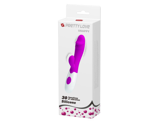 Лиловый вибратор Snappy с клиторальным отростком - 19 см.