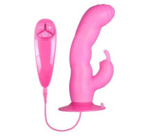 Розовый вибратор с клиторальным стимулятором BUNNY ICY - 18 см.