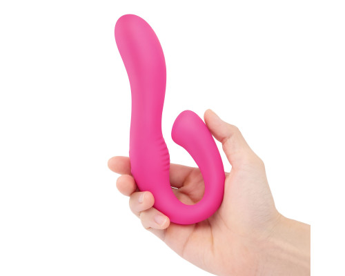 Розовый вибромассажер с клиторальным отростком Harmony Vibe - 16,8 см.