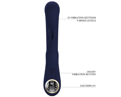 Темно-синий вибратор-кролик с дисплеем Lamar - 22 см.