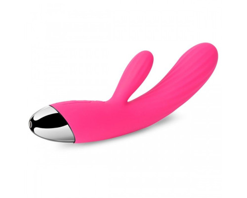 Ярко-розовый вибратор Angel с клиторальным отростком и нагревом - 19 см.